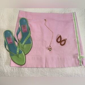 Vintage Lilly Pulitzer Pink Mini Skirt with Green Trim Size 10